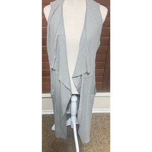 Double Zero Gray Sweater Vest Duster cardigan Lightweight Ribbed Open Long sz L